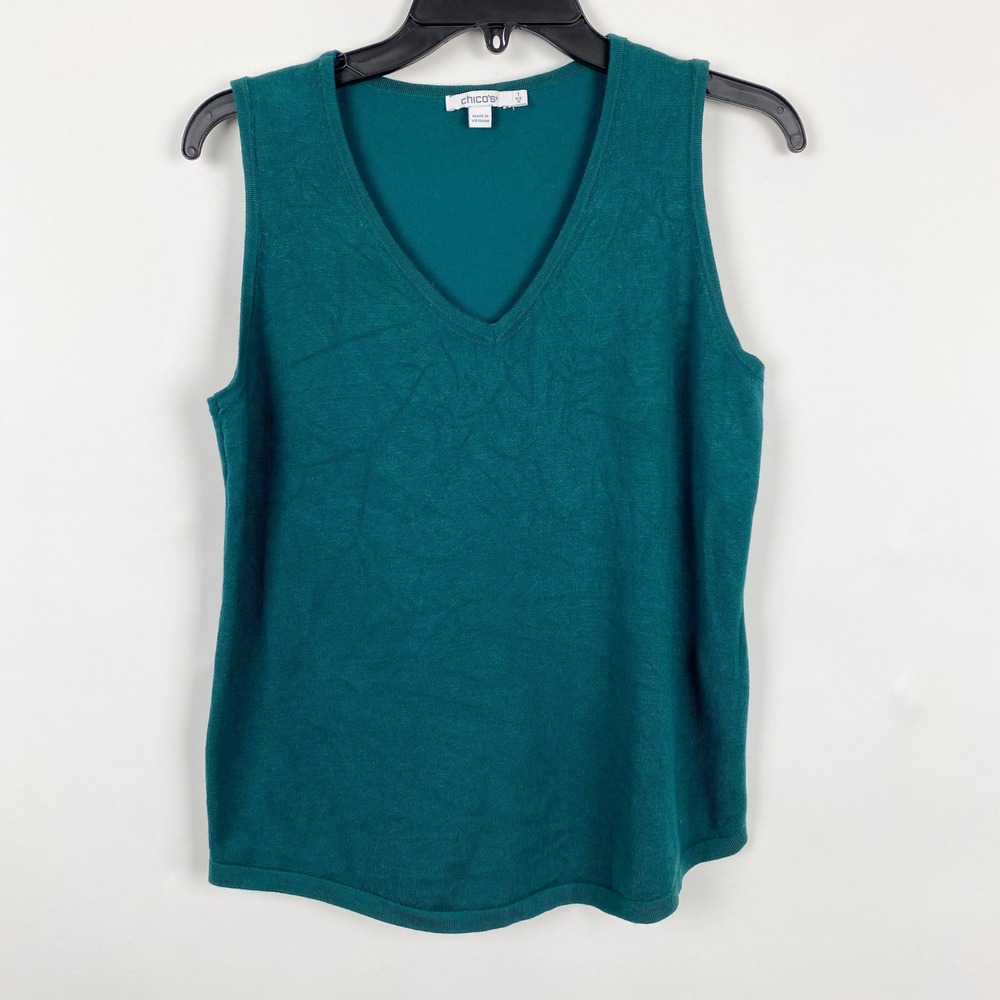 Chico's V-Neck Knit Sleeveless Sweater Vest Tank Top Womens M Chicos 1 Green
